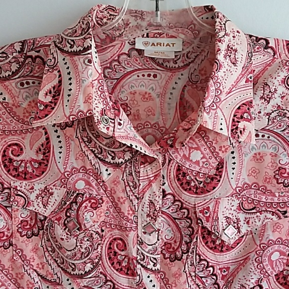 Ariat Pink Paisley Button Down Shirt - Picture 2 of 6